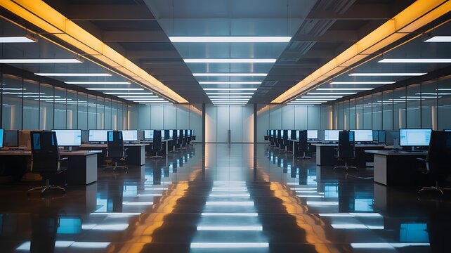 Modern Data Center Corridor with Server Infrastructure Cloud Computing and Enterprise Technology Concept