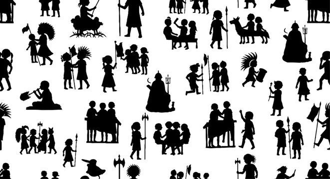 Silhouette Figures Showcasing Various Human Activities and Roles.
