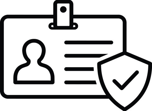Secure id card icon featuring personal profile and shield symbol representing authenticated digital identification document.