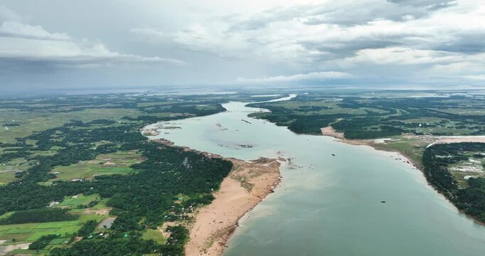 Aerial view of Tanguar Haor wetland with vast water bodies and lush green vegetation in Sunamganj District, Sylhet Division, Bangladesh.