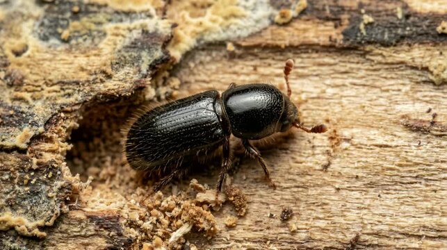 ambrosia beetle close up in tropical forest macro shot video 4K