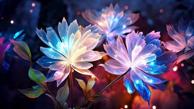 Digital technology glass crystal flowers fantasy scene background
