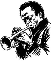 Miles Davis Hand-Drawn Ink Vector Portrait Illustration Isolated on Transparent Background © Lora Bach