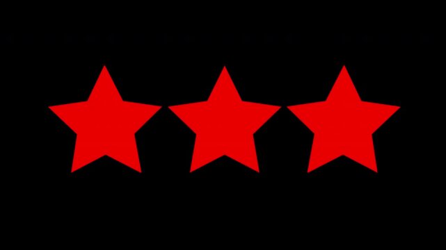 Flat Red Three Star Rating Pop Up Element Pack on Green Screen and Black Background