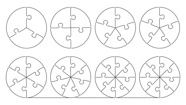 A collection of puzzle pieces in circles.