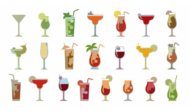 Colorful cocktail drink vector collection with modern beverage glass illustrations