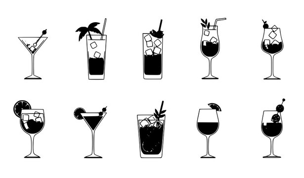 Modern cocktail vector pack with colorful tropical beverage and party drink illustrations