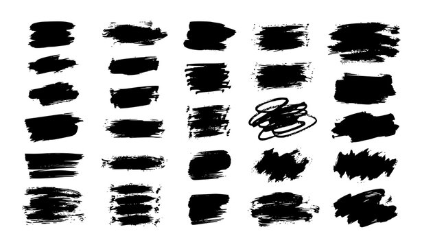 Hand drawn brush stroke vector collection with textured paint swashes and grunge elements