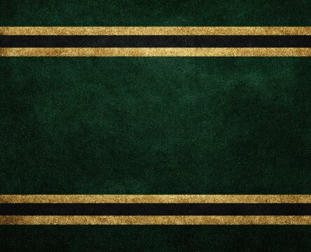 Textured green background framed by parallel gold and black stripes