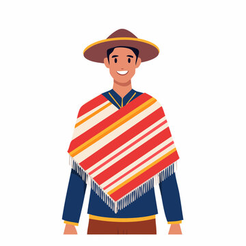 Man in Traditional Poncho and Hat