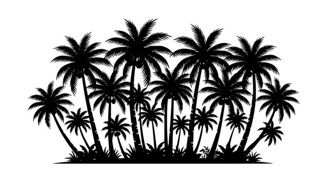 Tropical coconut palm tree silhouettes set isolated on white background