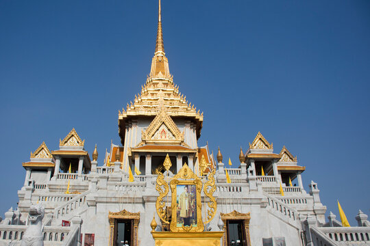 Ancient ordination hall or antique ubosot for thai people traveler travel visit respect pray blessing buddha in Wat Traimit Withayaram Worawihan temple in Talad Noi on May 1, 2026 in Bangkok, Thailand