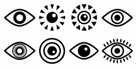 Fototapeta premium Eight Black Eye Symbols A Collection Of Vector Illustrations On White