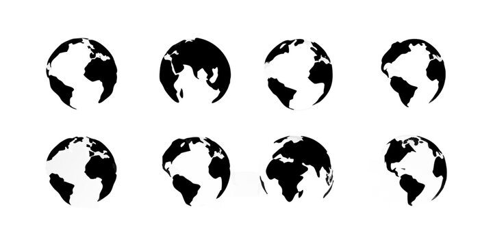 Earth globe silhouettes a collection of six black shapes on black