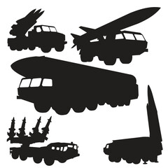 Obraz premium rocket launcher truck silhouette vector set
