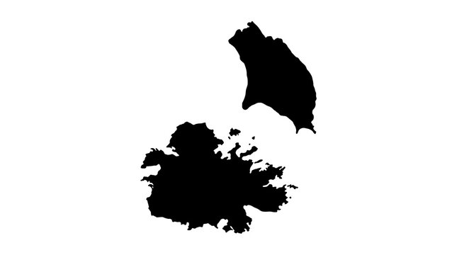 Black silhouette map of scotland and orkney islands combined isolated on transparent background