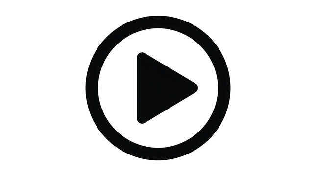 Minimal play button icon inside a circle isolated on transparent background