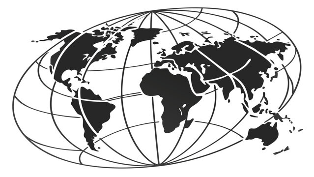 Vector illustration of a globe showing world map and continents with continents geography international