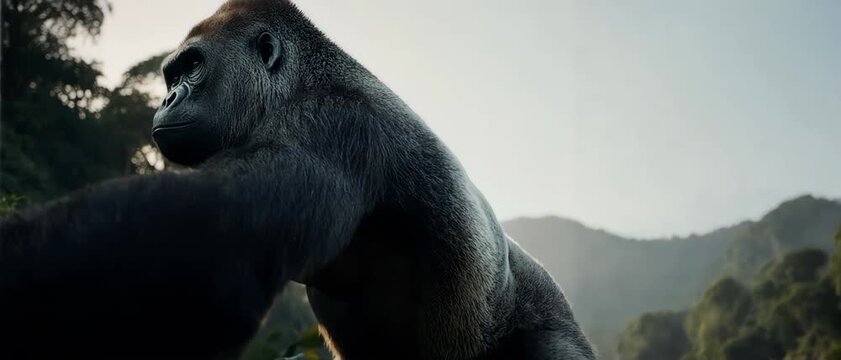 Close-up shot of a silverback gorilla