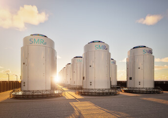 Obraz premium Group of smr or small modular nuclear reactors power plant