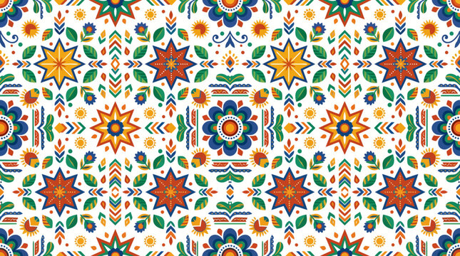 Colorful Islamic-inspired Tile Pattern with Intricate Geometric Ornaments and Repeating Mosaic Motifs.