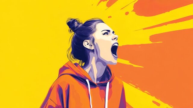angry teenage girl scream colorful illustrated animation