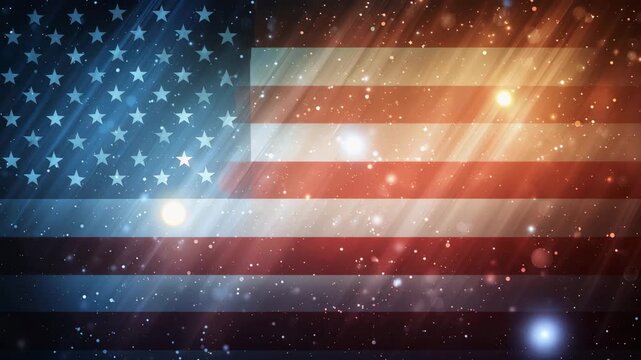 Americas Patriotic Flag Glowing Stars, Stripes, Nations Pride, Space Patriotism