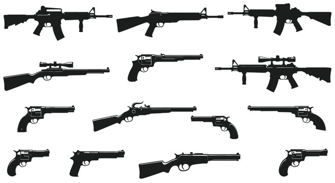 Various types of guns and rifles.