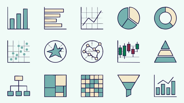 Data visualization charts, graphs, and infographic elements set