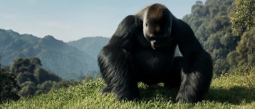 Close-up shot of a silverback gorilla