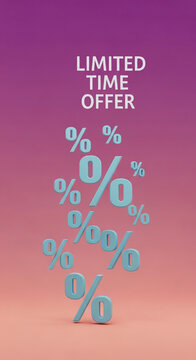 Text overlay "LIMITED TIME OFFER" with floating percentage symbols in a gradient background, representing a sale or discount.