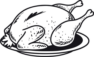 Fototapeta premium Whole Roast Chicken Vector Illustration – Poultry Food Line Art Graphic