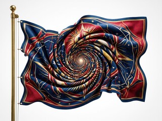 Obraz premium Multicolored swirl flag on a gold pole isolated on white background