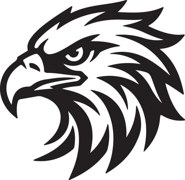 A geometric eagle illustration in black and white