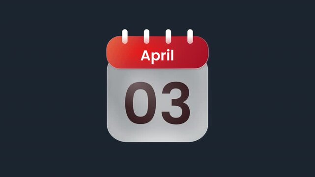 April 3rd Glass Effect Calendar Date Animation With Modern Liquid Glass Scheduler Icon Prores Alpha Channel 4K 60fps
