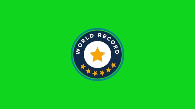 Animated blue world record star Round badge stamp pulse animation on green screen for award victory achievement success winner