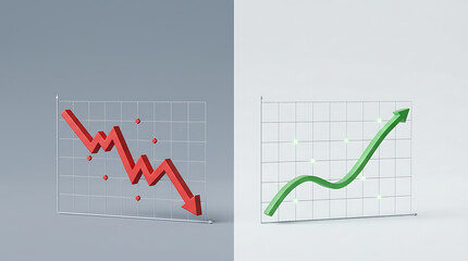 Fototapeta premium Recession versus growth split scene isolated on a clean white background