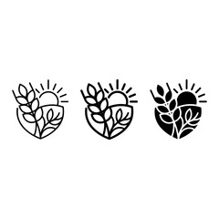 Fototapeta premium 3 Nature silhouette icons, leaf plant sun, eco solid black style, environmental conservation set