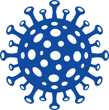 Blue Virus Icon: A graphic representation of a virus, depicted as a spherical particle with spike-like projections and internal dots, in a vibrant blue hue.