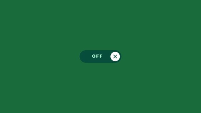 Animated toggle switch sliding from off to on on green background
