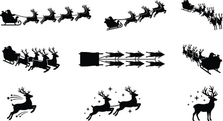 Set of Santa Claus sleigh with reindeer silhouettes for Christmas holiday, winter celebration, and festive seasonal graphic design image_9bdd7c.png © MdSaiful