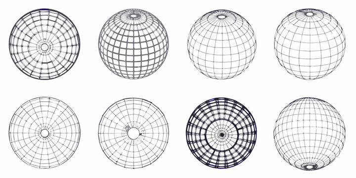 wireframe sphere grid collection technical illustration geometric