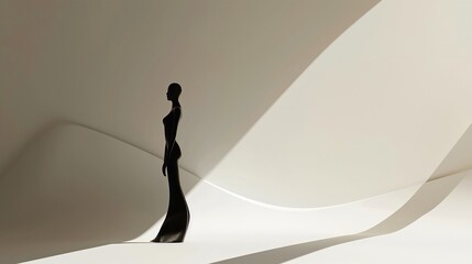 Minimalist conceptual art of a confident woman's silhouette in dramatic light, representing female independence, strength, and empowerment.
