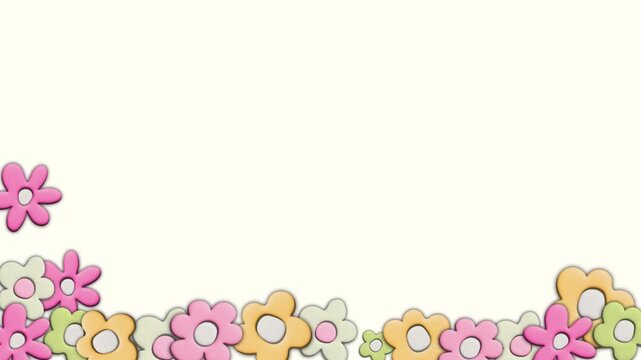 4k footage frame animation of pink green yellow flower popped filled the pastel checkered background. Summer floral design. greeting card, banners, web, floral, wrapping fashion,wallpaper. 