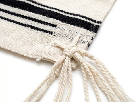 Tzitzit jewish prayer shawl tassels isolated on white background