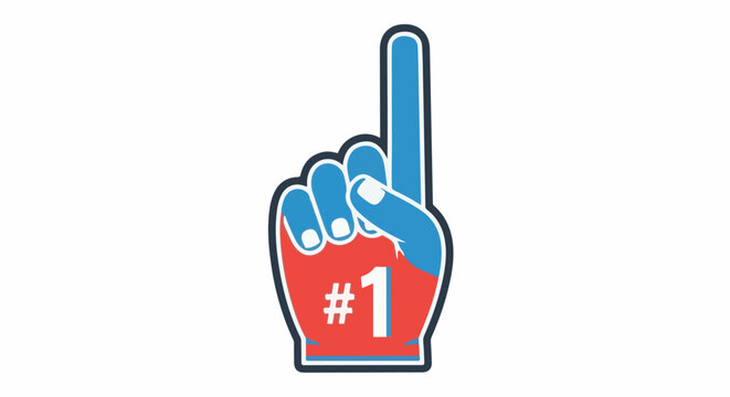 Red and blue foam finger with a white '1' emblem