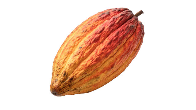 Fresh raw whole cacao pod exotic tropical cocoa fruit chocolate ingredient on transparent background