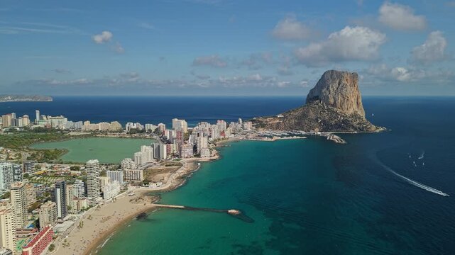 Aerial view of Calpe beaches and Penon de Ifach on Costa Blanca Spain