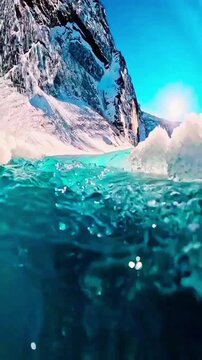 Ice Climbers Ascending Frozen Glacial Canyon Under Bright Blue Sky in Winter Adventure
