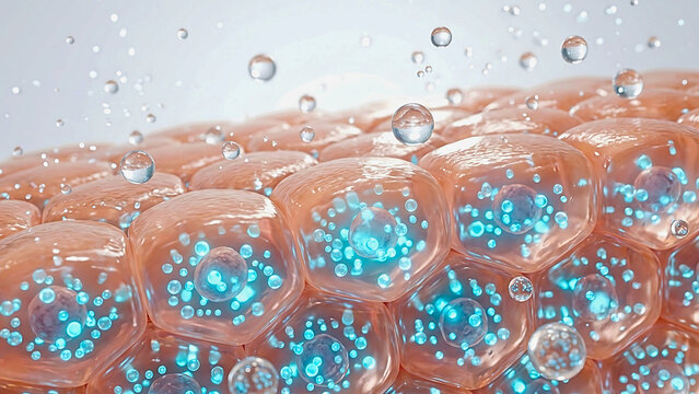 Detailed skin anatomy artwork showing moisture absorption at the cellular level.